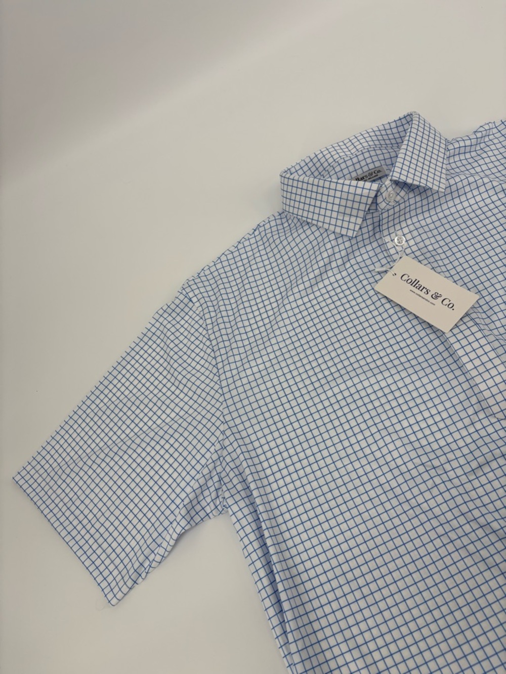 NWT Collars & Co. Semi-Spread Dress Collar Polo Shirt XL Relaxed Blue Check Golf